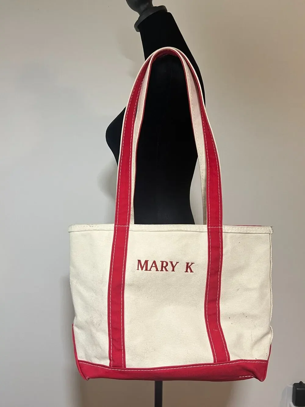 VTG LL Bean Boat & Tote Zip Top Red Canvas Bag MARY K